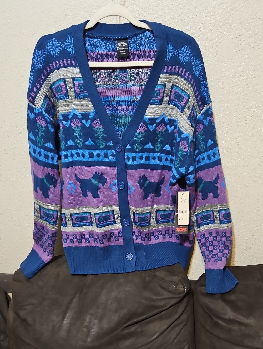 No Boundaries STRANGER THINGS Blue & Purple Patterned Button-Front Cardigan